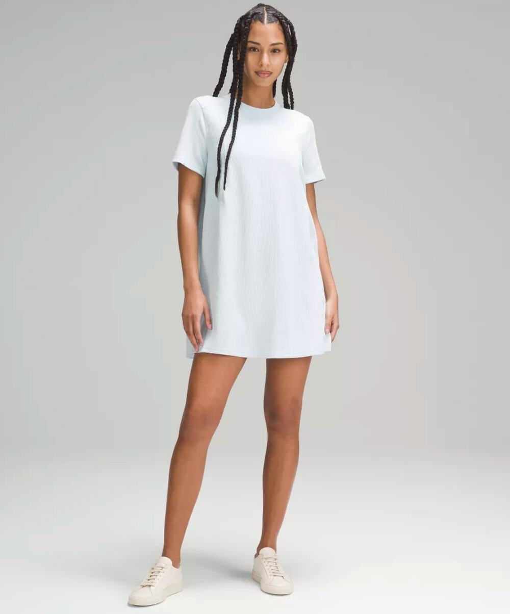 Lululemon Ribbed Softstreme T-Shirt Dress Blue Relaxed Fit Kangaroo Pocket 4
